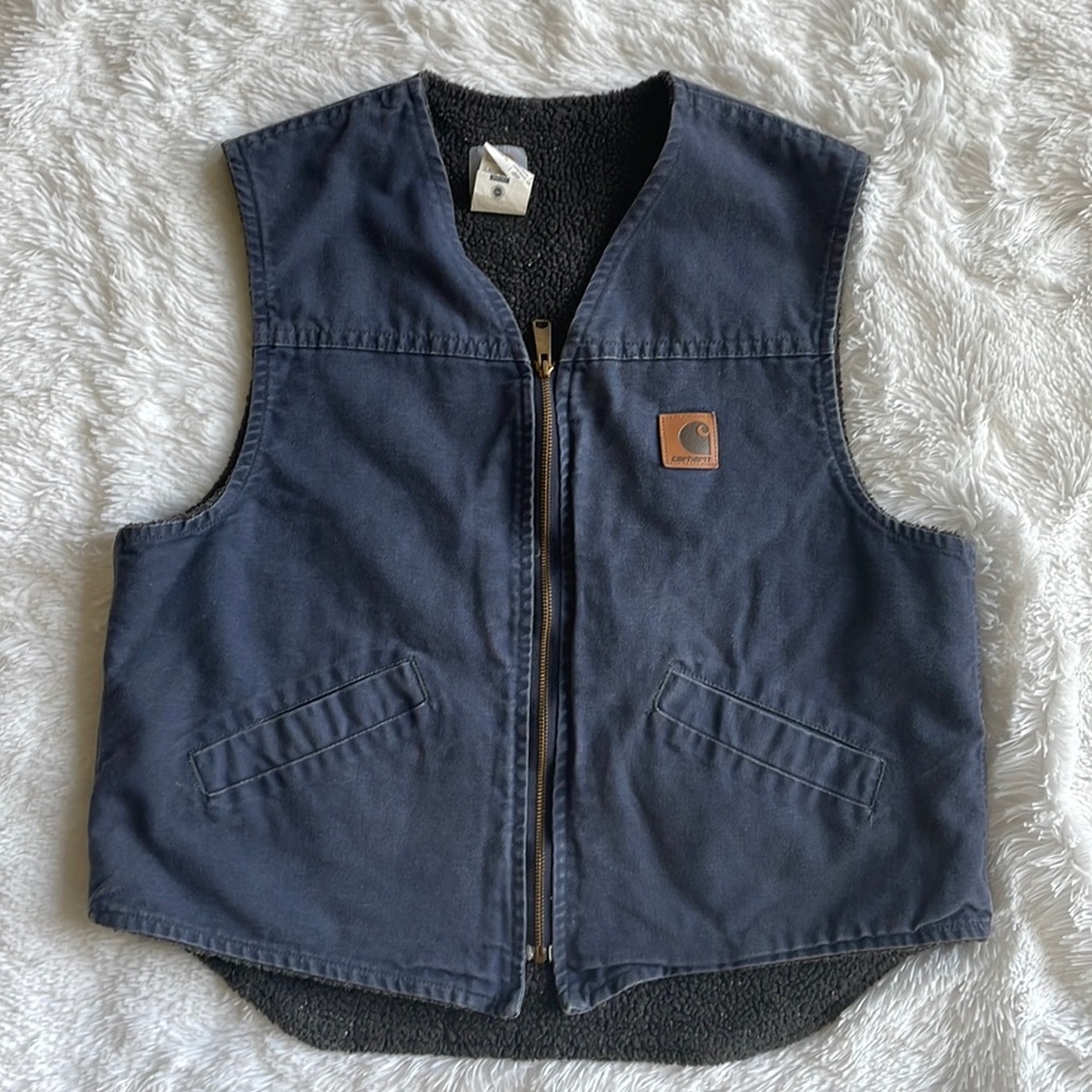 Carhartt Vintage 90s Duck Cotton Canvas Sherpa Lined Zip Vest Mens Large